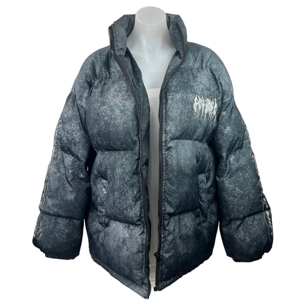 Creshock Graffiti Black Long Sleeve Streetwear Casual Puffer Jacket Coat XL